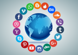TeamMahout Social Media Icons surrounding globe